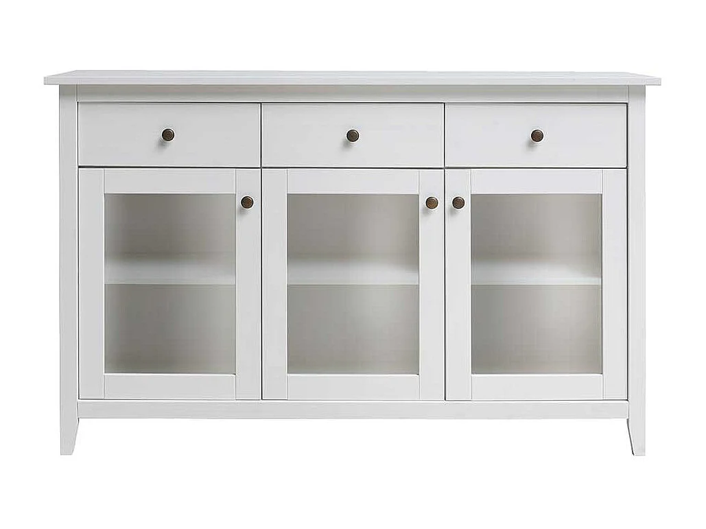 Sideboard Vitrine in Weiß Kiefer Massivholz