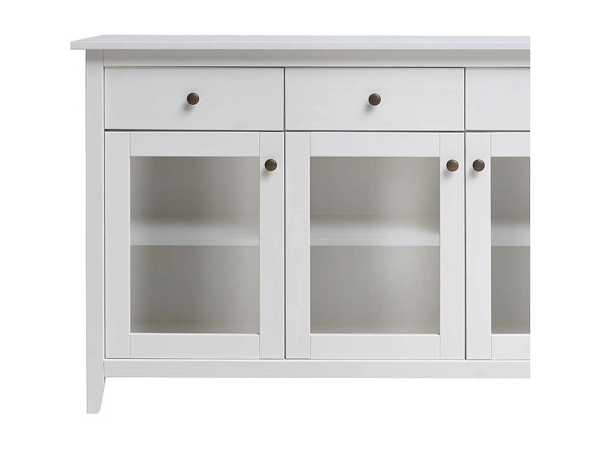 Sideboard Vitrine in Weiß Kiefer Massivholz