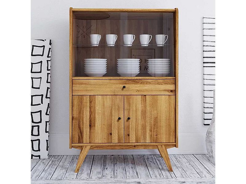 Highboard Vitrine aus Wildeiche Massivholz 100 cm breit