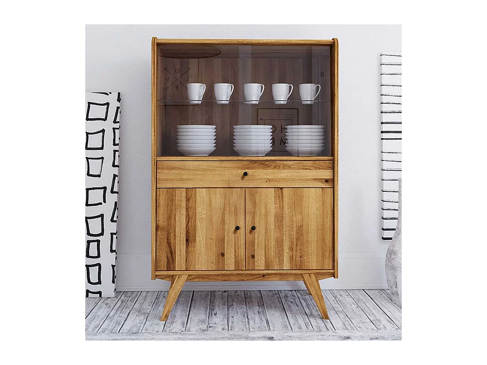 Highboard Vitrine aus Wildeiche Massivholz 100 cm breit