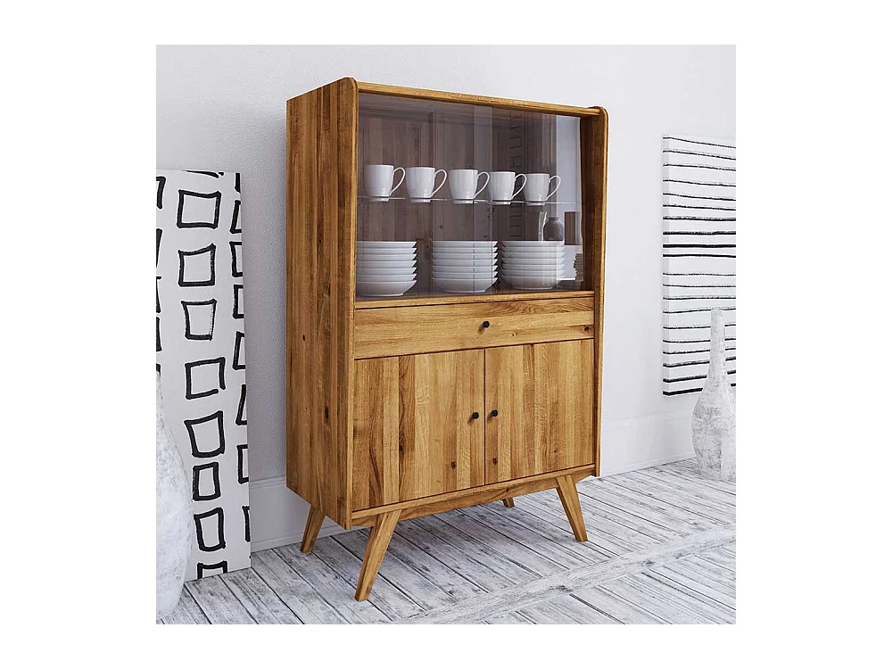 Highboard Vitrine aus Wildeiche Massivholz 100 cm breit