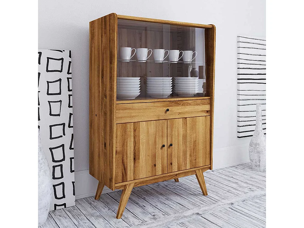 Highboard Vitrine aus Wildeiche Massivholz 100 cm breit