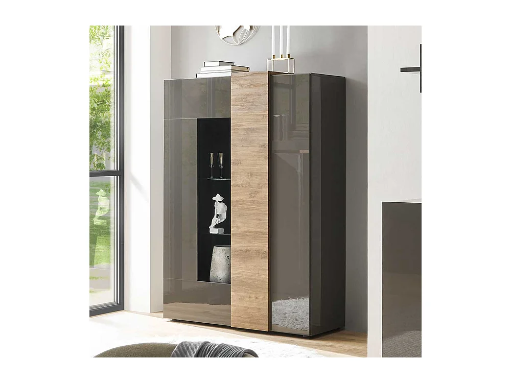 Moderne Esszimmer Vitrine in Dunkelgrau Eichefarben