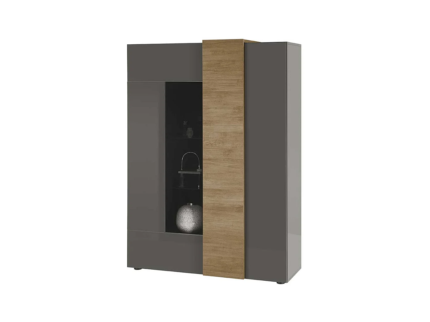 Moderne Esszimmer Vitrine in Dunkelgrau Eichefarben