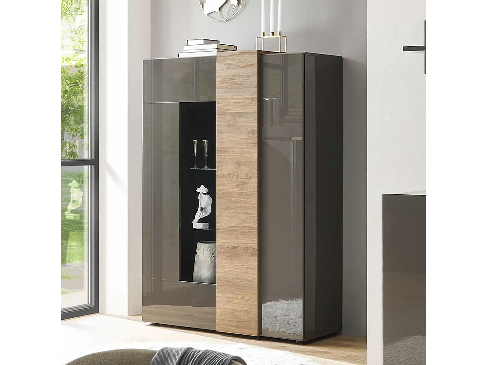 Moderne Esszimmer Vitrine in Dunkelgrau Eichefarben