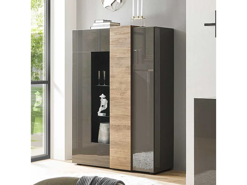 Moderne Esszimmer Vitrine in Dunkelgrau Eichefarben