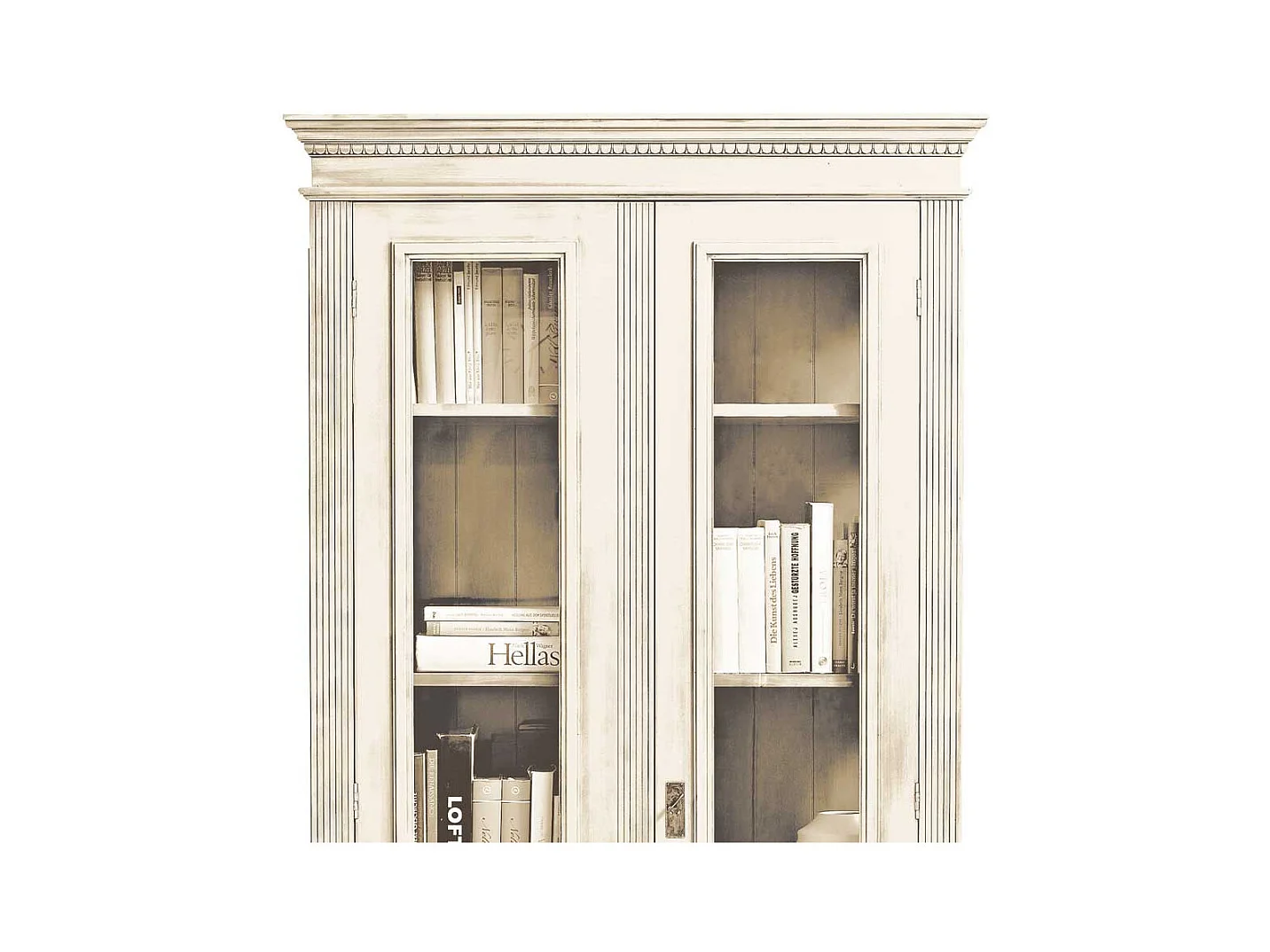 Massivholz Vitrine in Antikwei� Shabby Chic