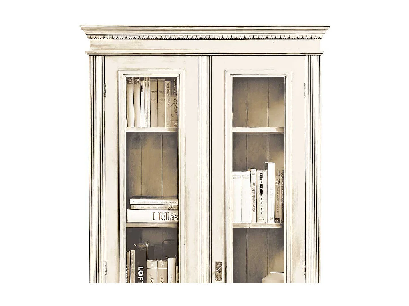 Massivholz Vitrine in Antikwei� Shabby Chic