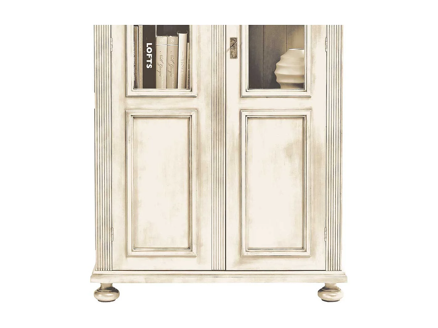 Massivholz Vitrine in Antikwei� Shabby Chic