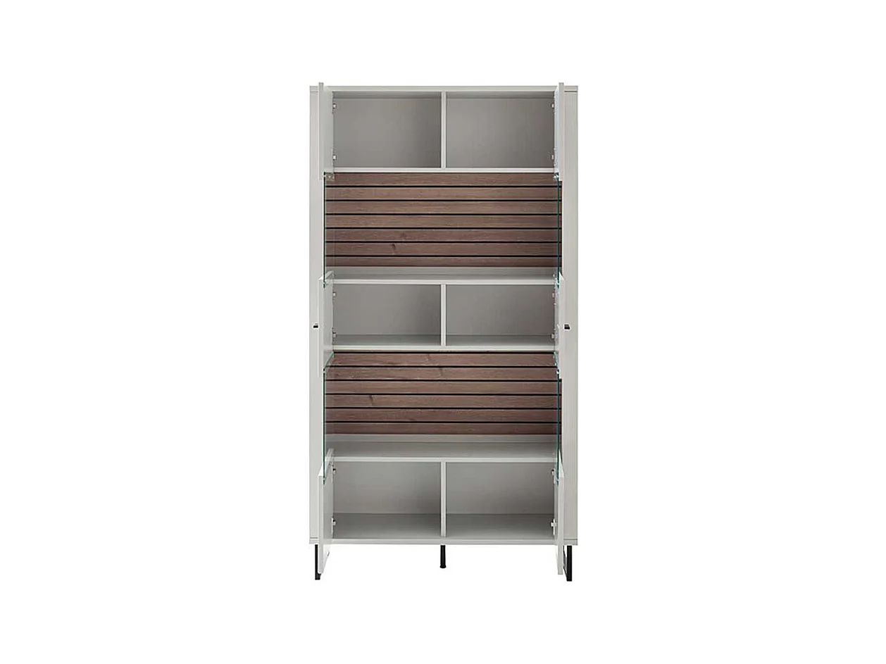 Vitrinenschrank weiß modern Rückwand Wildeiche Holzoptik 185 cm hoch