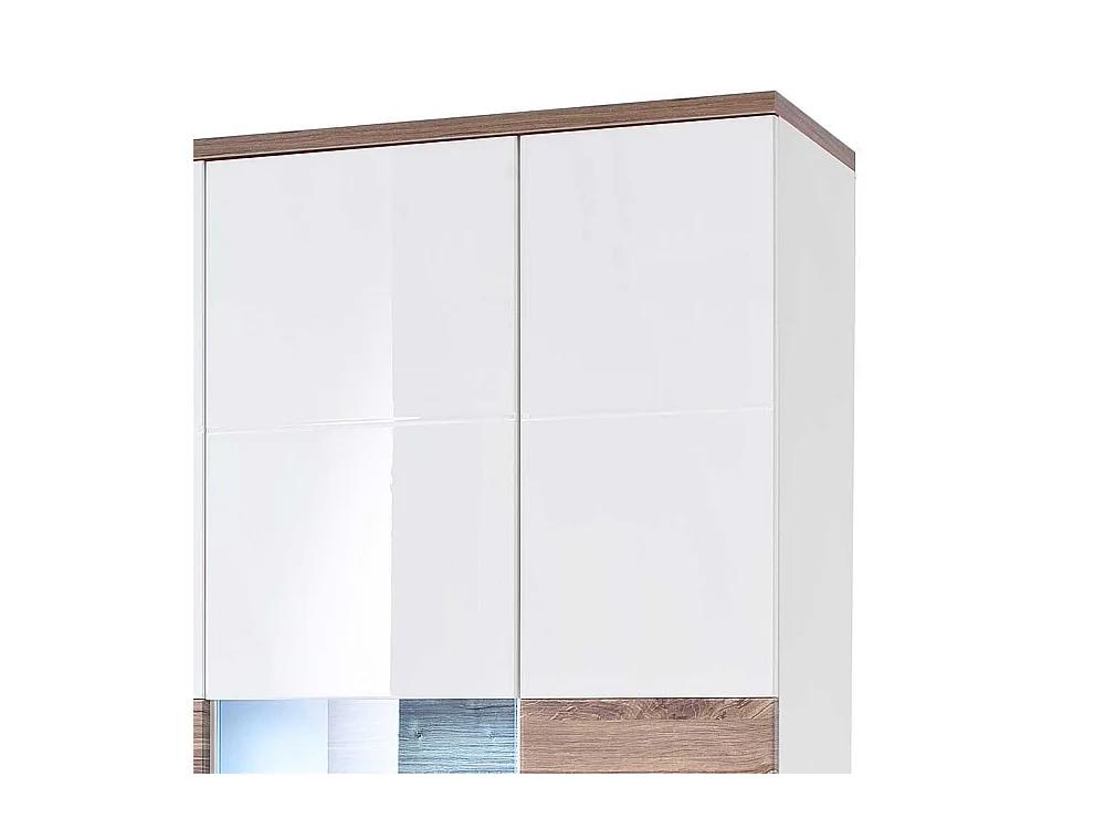 Kombi Vitrine in Weiß Hochglanz und Eiche Dekor 100 cm breit
