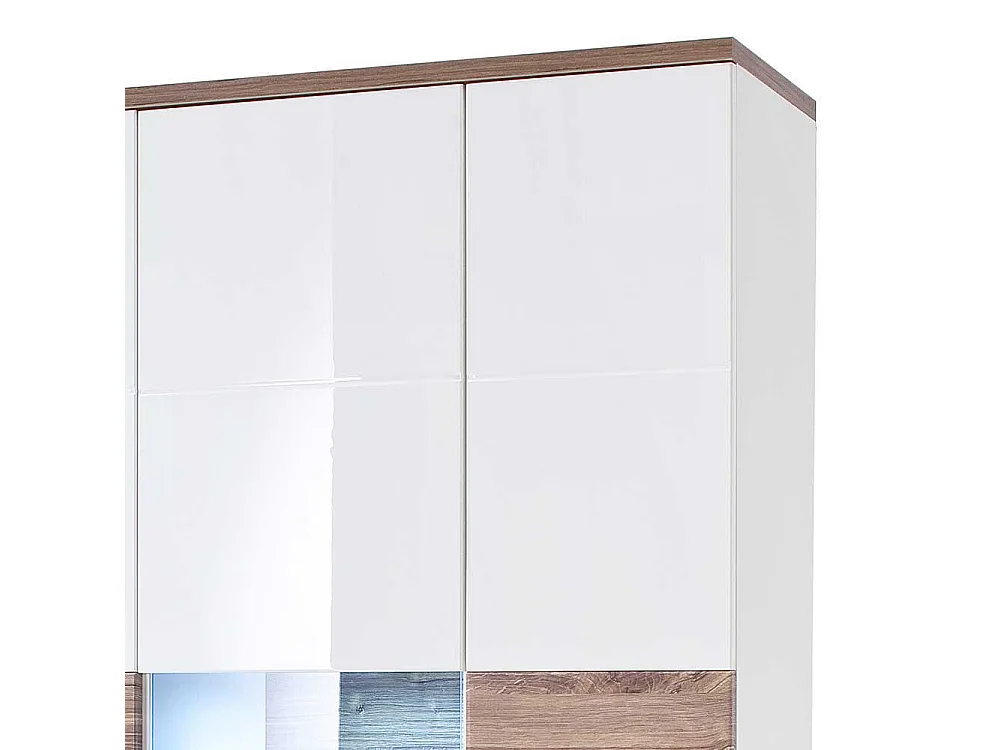 Kombi Vitrine in Weiß Hochglanz und Eiche Dekor 100 cm breit