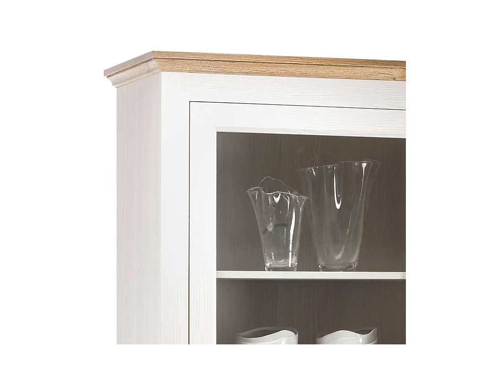 Landhaus Vitrine in Weiß und Wildeiche Dekor 205 cm hoch