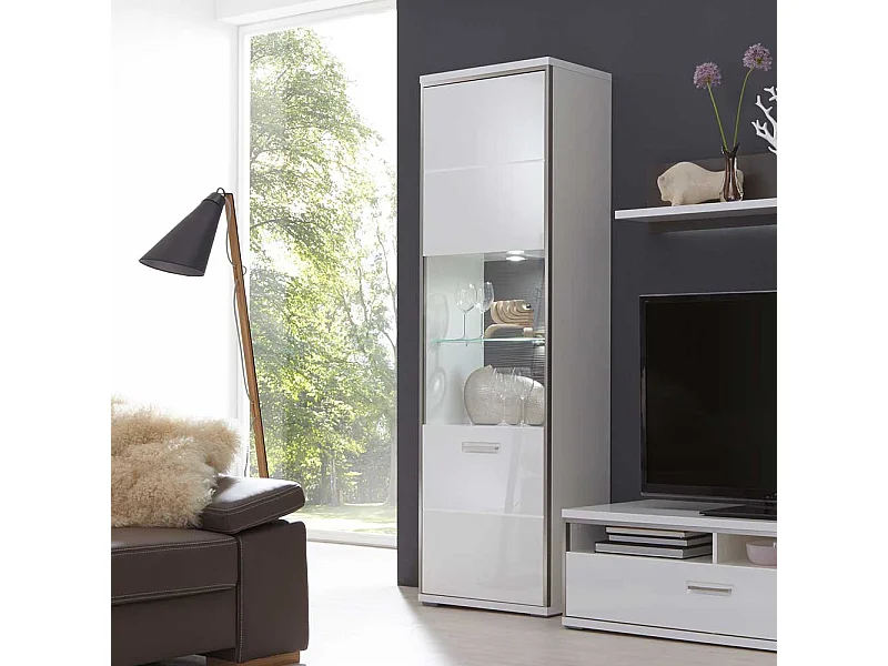 Wohnwand Vitrine in Weiß Hochglanz 200 cm hoch