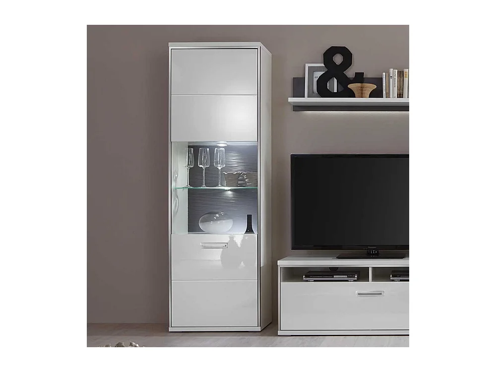 Wohnwand Vitrine in Weiß Hochglanz 200 cm hoch