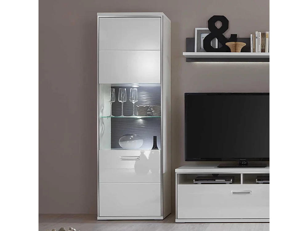 Wohnwand Vitrine in Weiß Hochglanz 200 cm hoch