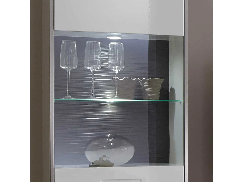 Wohnwand Vitrine in Weiß Hochglanz 200 cm hoch