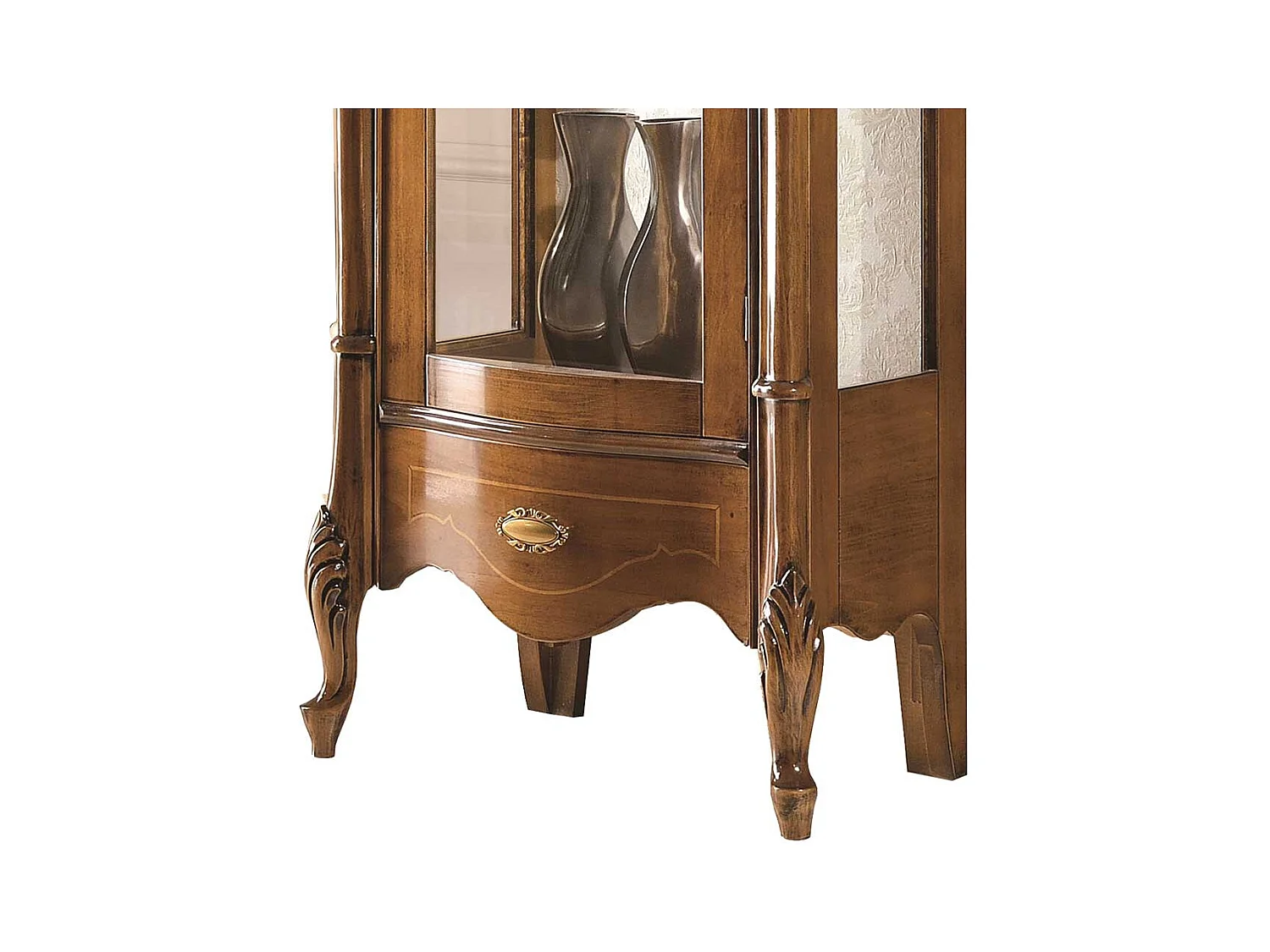 Vitrine Barock in italienischem Design Nussbaumfarben