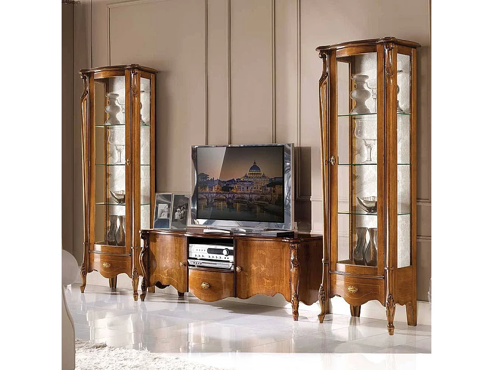 Vitrine Barock in italienischem Design Nussbaumfarben