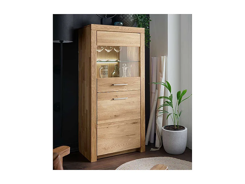 Vitrinenschrank aus Wildeiche Massivholz 1 Glastür 1 Holztür