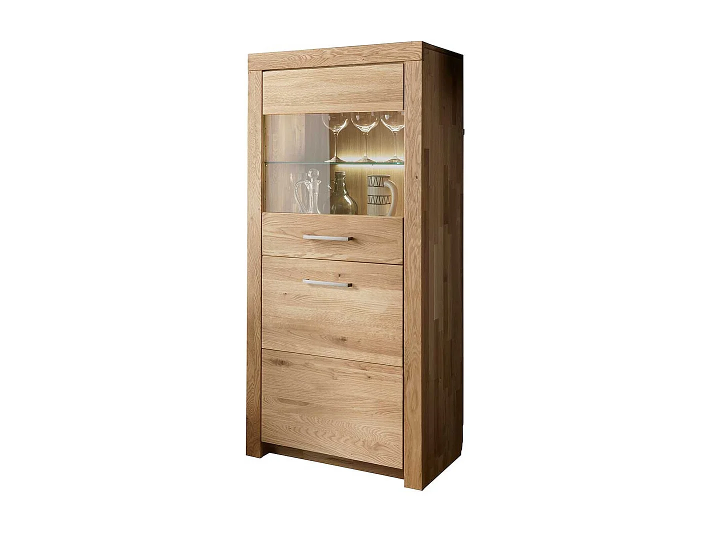 Vitrinenschrank aus Wildeiche Massivholz 1 Glastür 1 Holztür