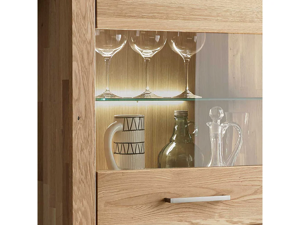 Vitrinenschrank aus Wildeiche Massivholz 1 Glastür 1 Holztür