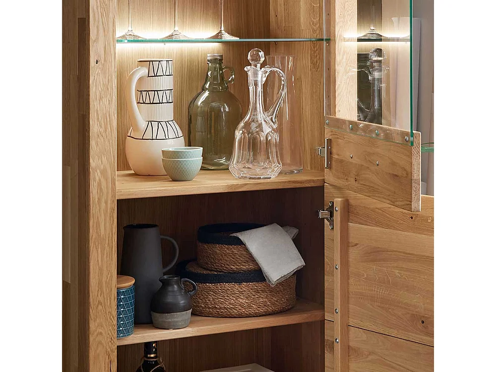 Vitrinenschrank aus Wildeiche Massivholz 1 Glastür 1 Holztür
