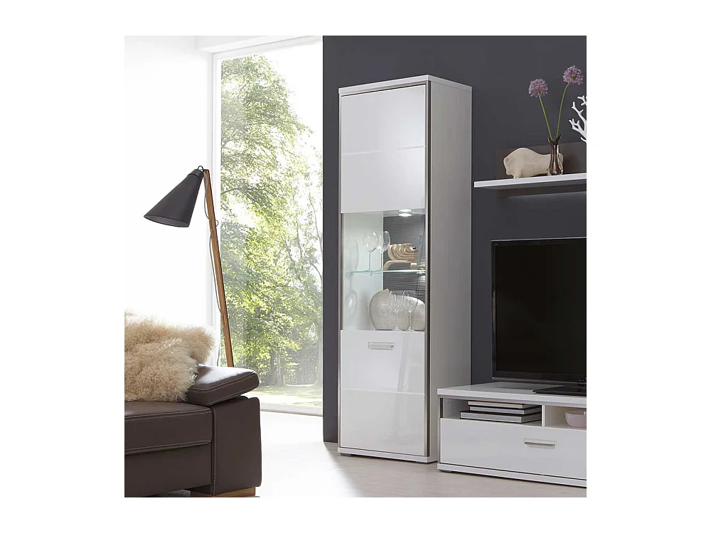 Wohnwand Vitrine in Weiß Hochglanz 200 cm hoch