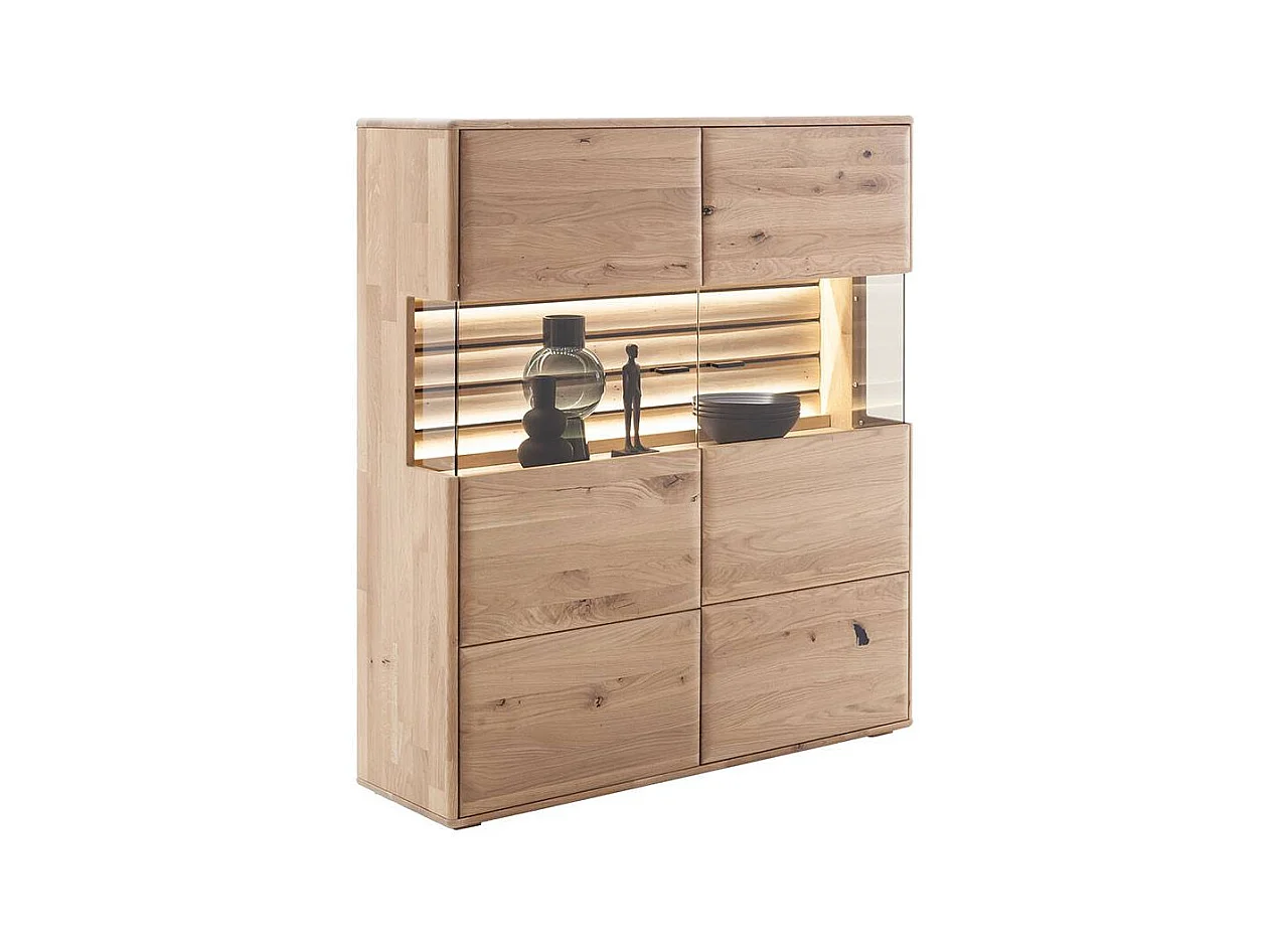 Highboard Esszimmer Vitrine aus Asteiche Massivholz mit Metallgriffen