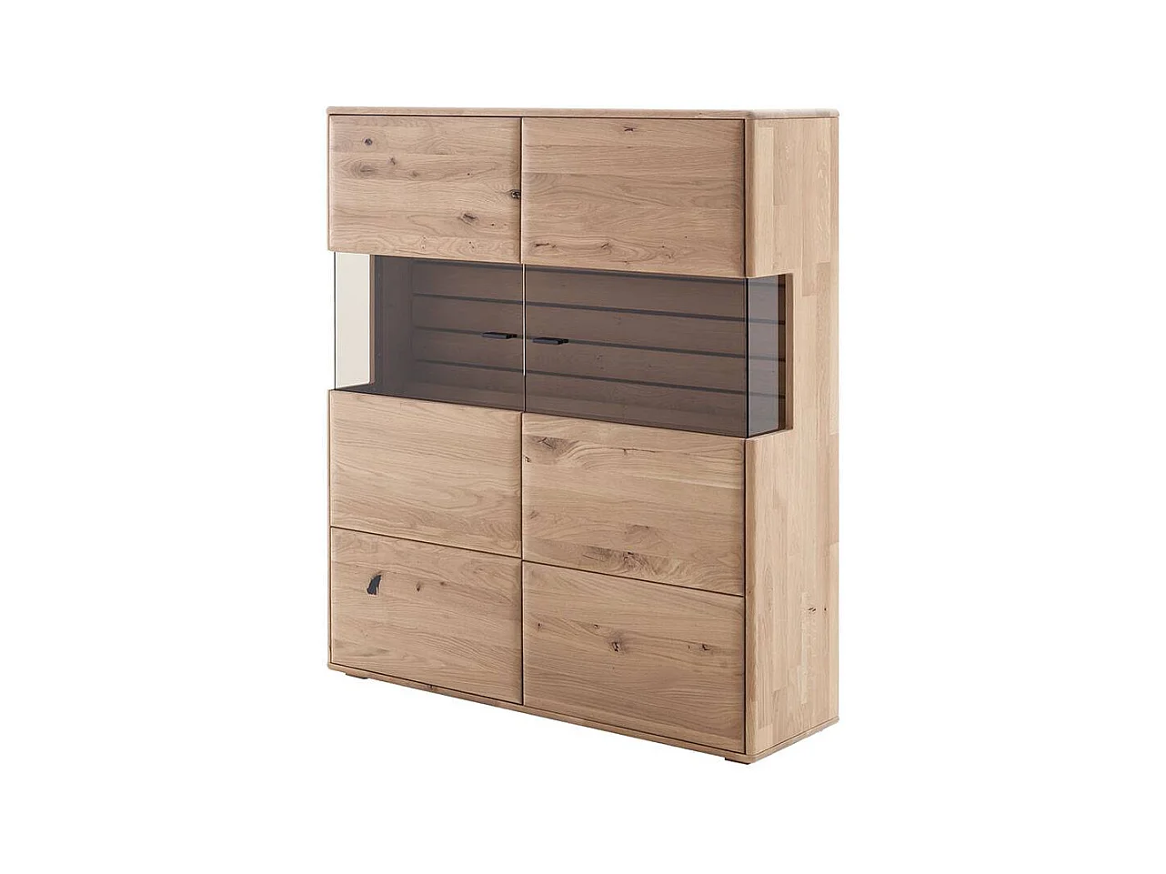 Highboard Esszimmer Vitrine aus Asteiche Massivholz mit Metallgriffen