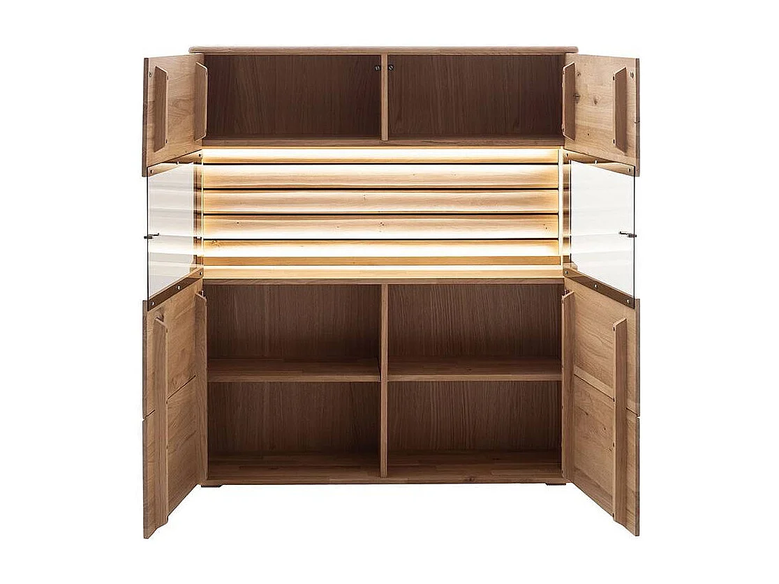 Highboard Esszimmer Vitrine aus Asteiche Massivholz mit Metallgriffen