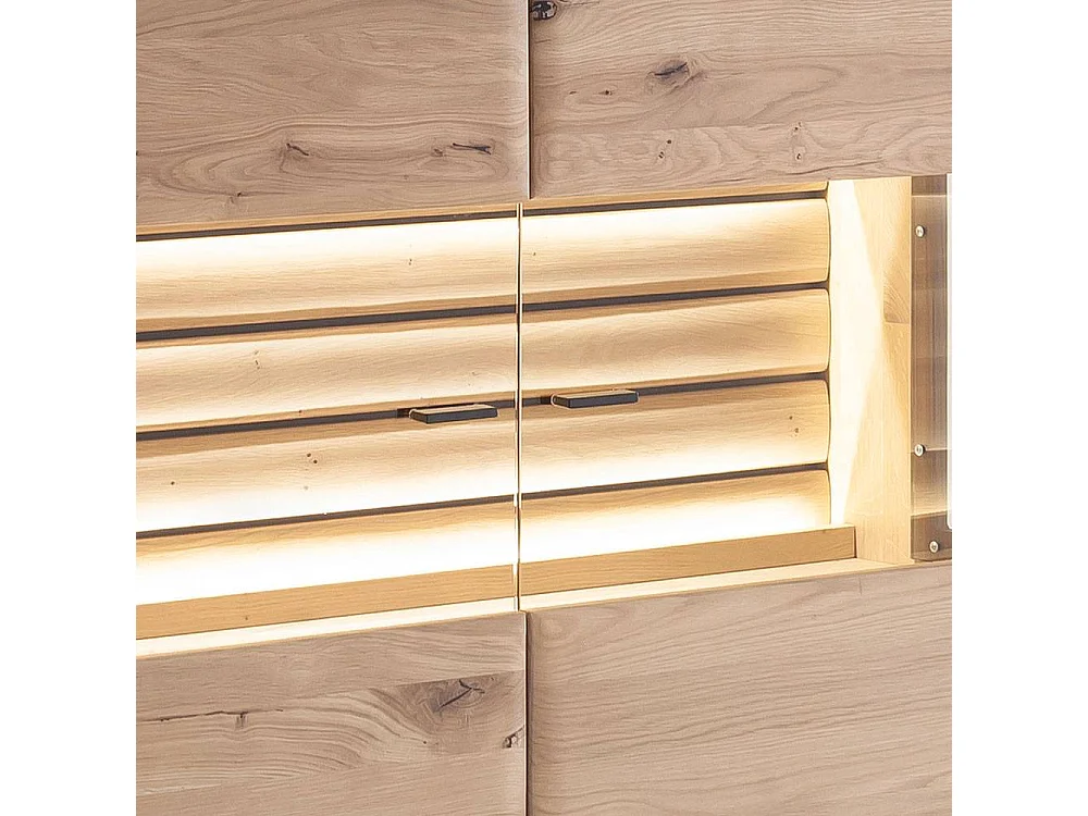 Highboard Esszimmer Vitrine aus Asteiche Massivholz mit Metallgriffen