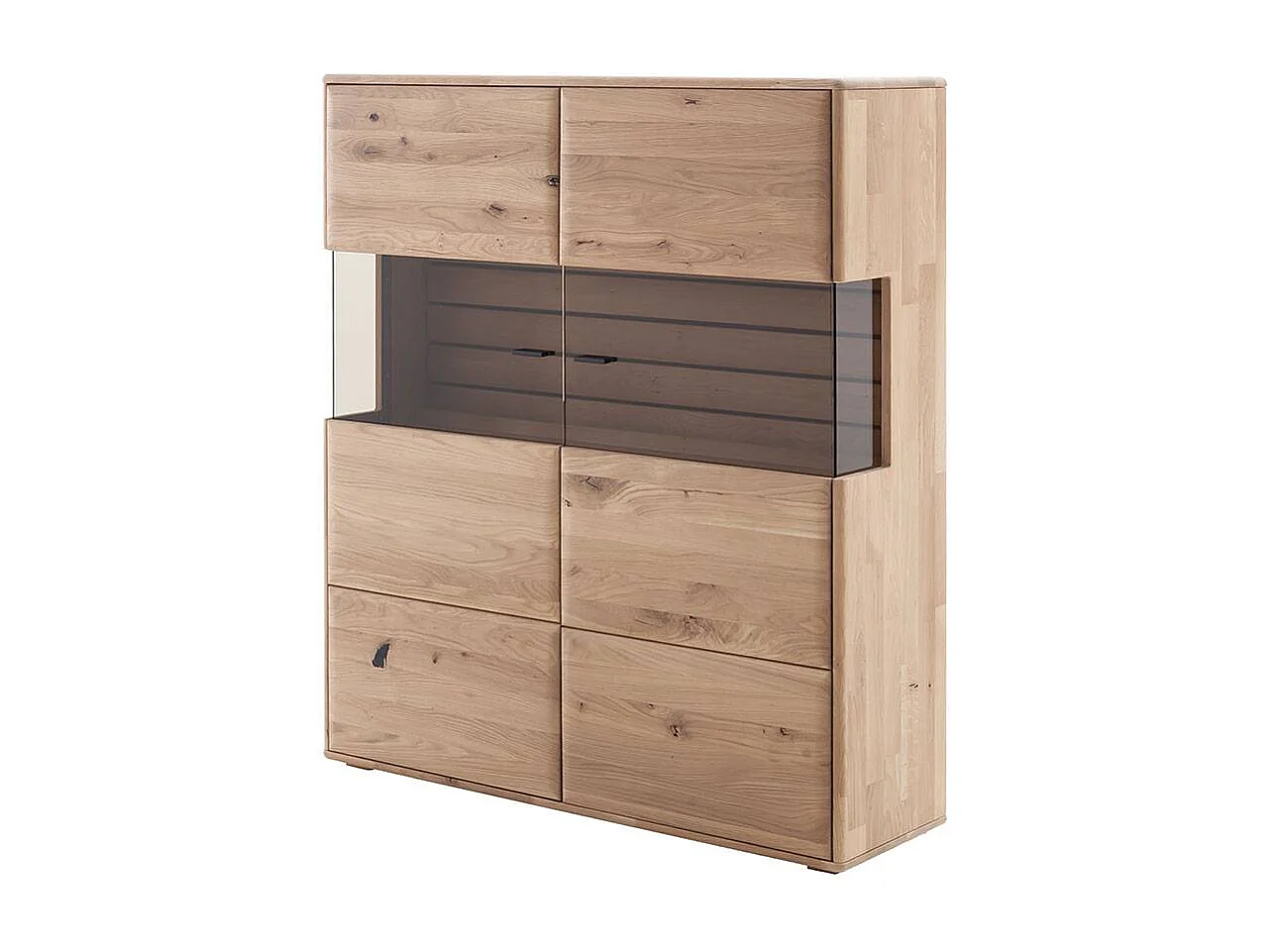 Highboard Esszimmer Vitrine aus Asteiche Massivholz mit Metallgriffen