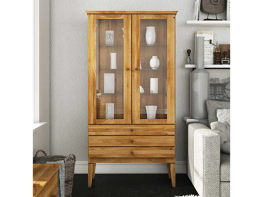 Vitrine aus Wildeiche Massivholz 180 cm hoch