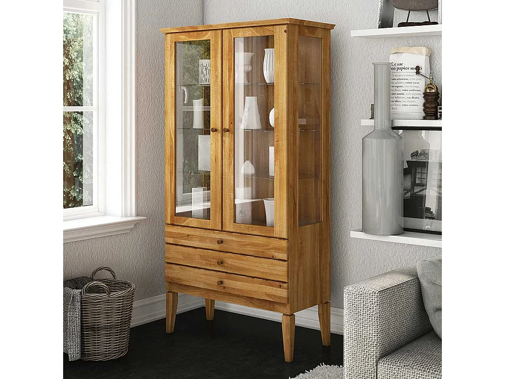 Vitrine aus Wildeiche Massivholz 180 cm hoch