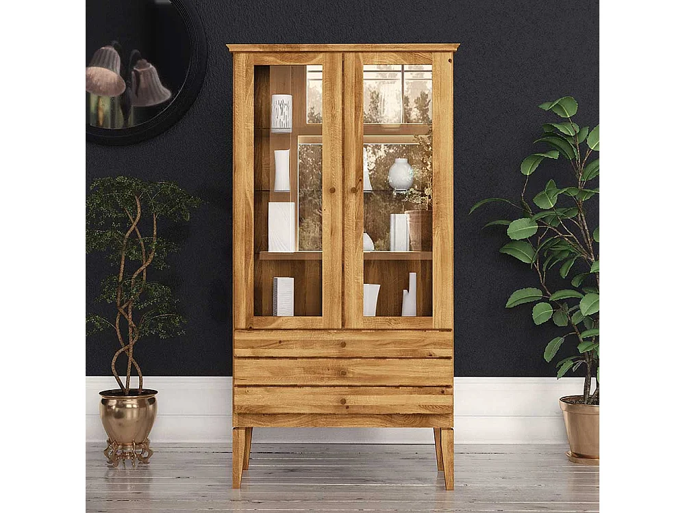 Vitrine aus Wildeiche Massivholz 180 cm hoch