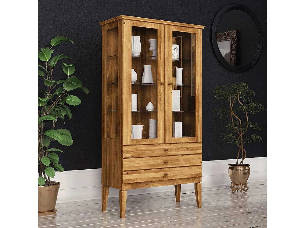 Vitrine aus Wildeiche Massivholz 180 cm hoch