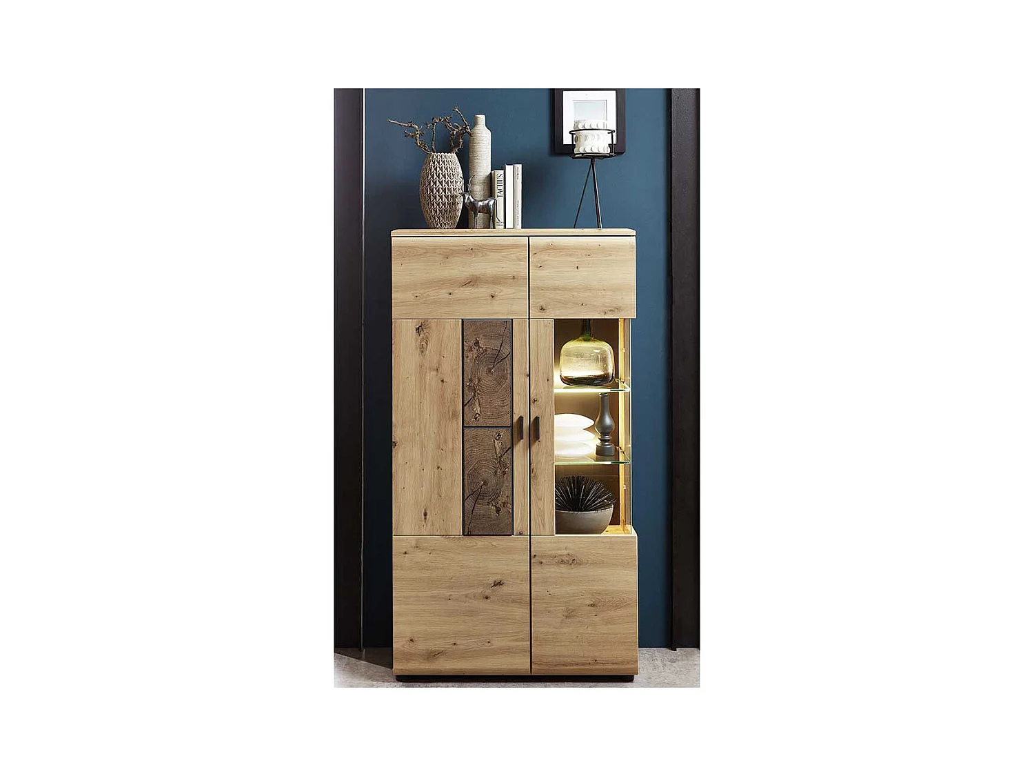 Vitrine in Wildeiche Hirnholz Optik 80 cm breit