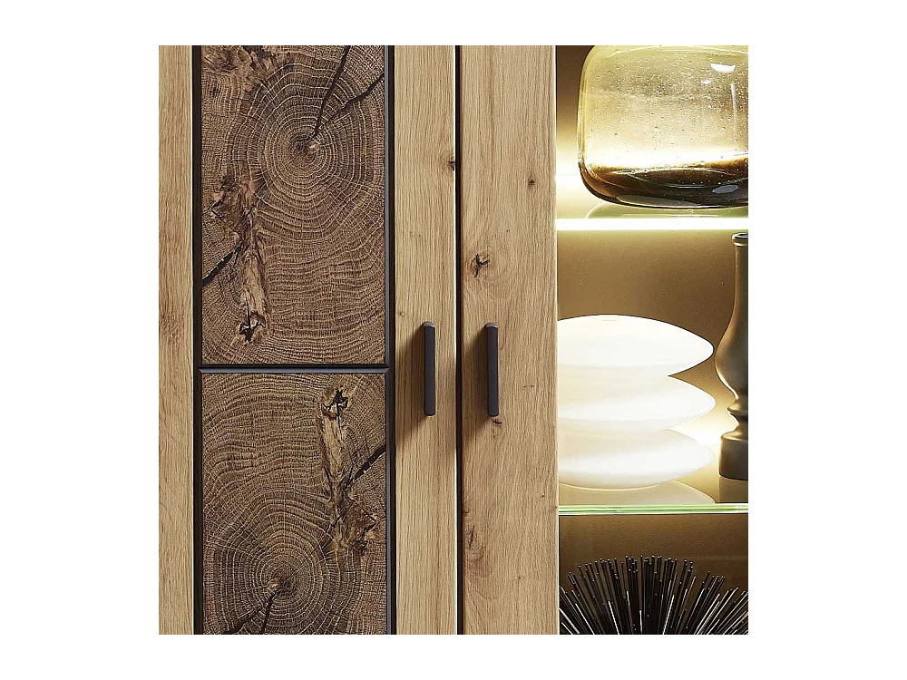 Vitrine in Wildeiche Hirnholz Optik 80 cm breit