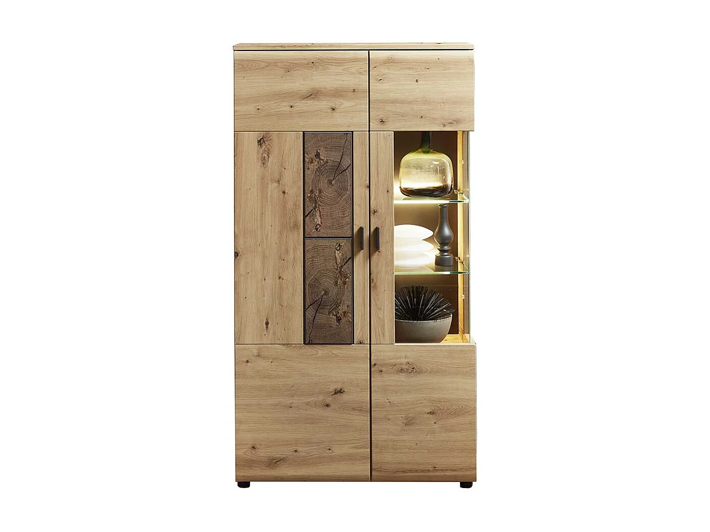 Vitrine in Wildeiche Hirnholz Optik 80 cm breit