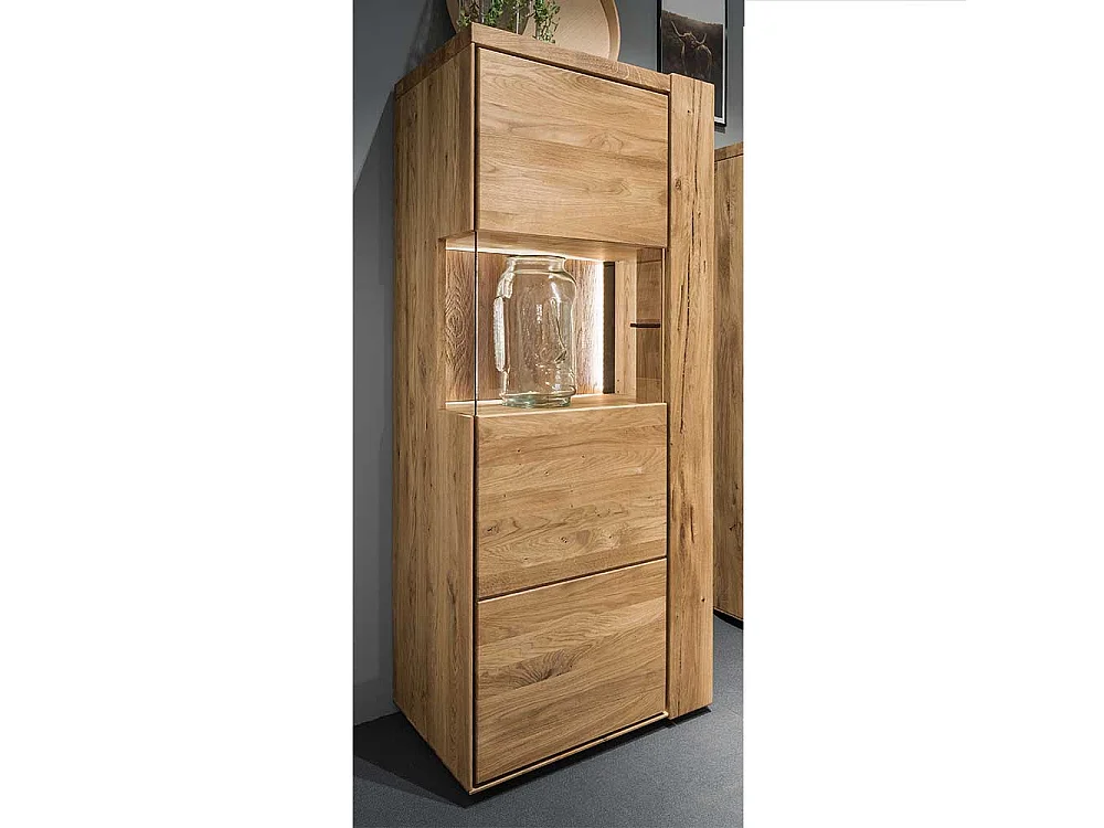 Massive Vitrine in Wildeichefarben 1 türig