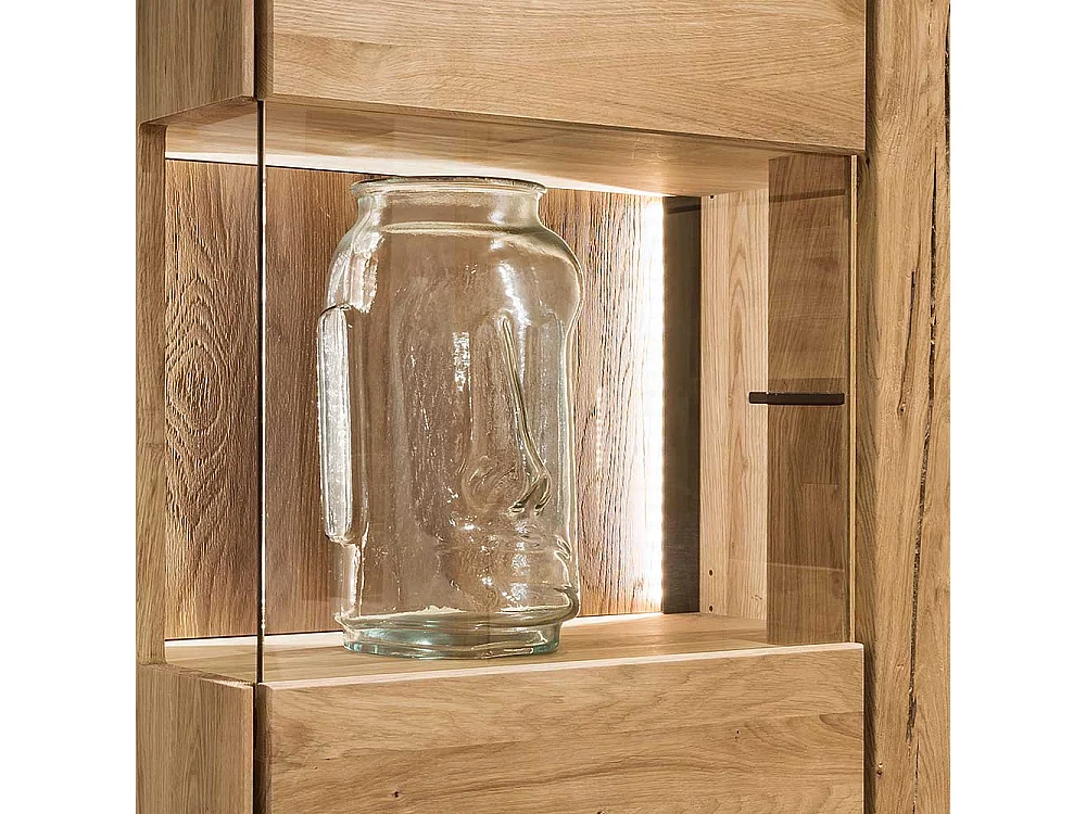 Massive Vitrine in Wildeichefarben 1 türig