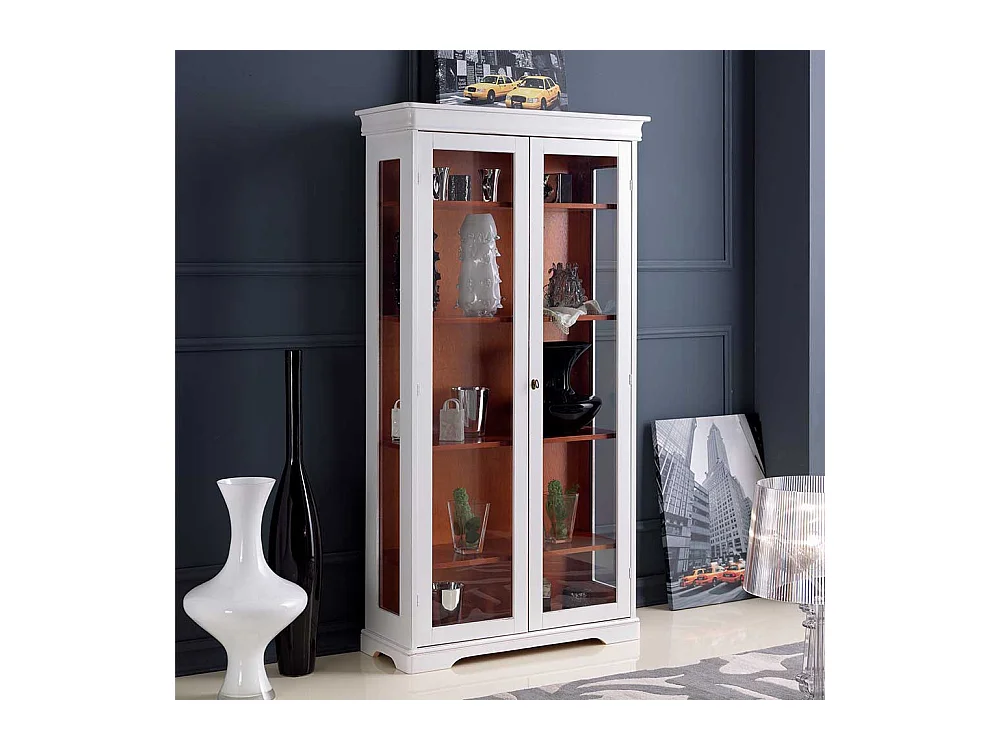 Vintage Stil Schrank Vitrine in Weiß Nussbaumfarben