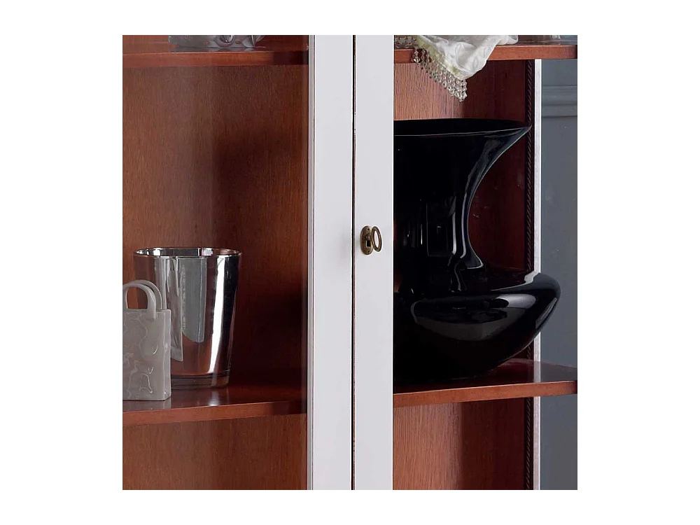 Vintage Stil Schrank Vitrine in Weiß Nussbaumfarben