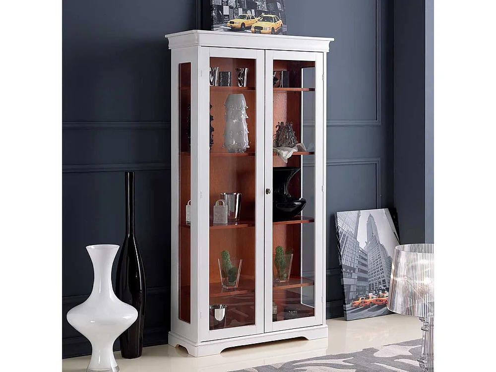 Vintage Stil Schrank Vitrine in Weiß Nussbaumfarben