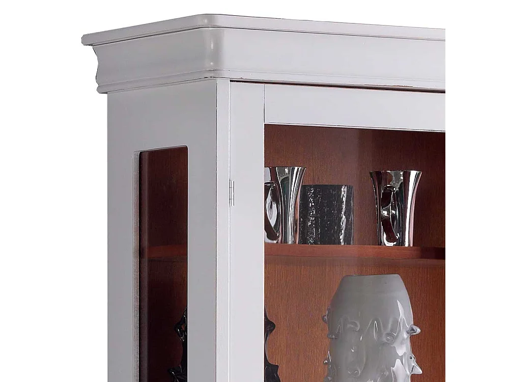 Vintage Stil Schrank Vitrine in Weiß Nussbaumfarben