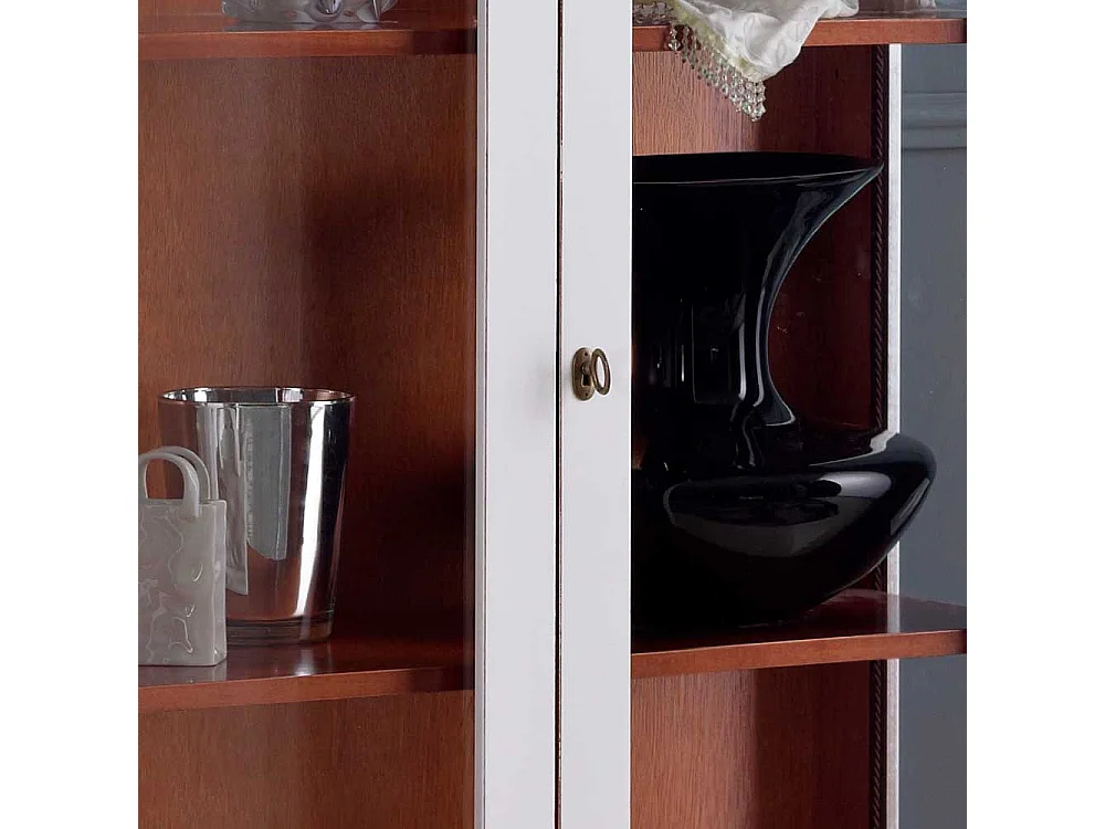 Vintage Stil Schrank Vitrine in Weiß Nussbaumfarben