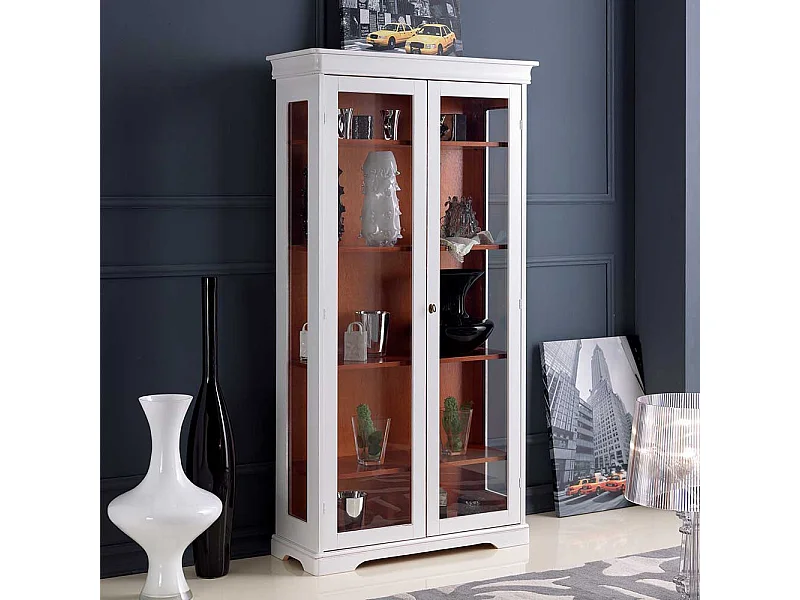 Vintage Stil Schrank Vitrine in Weiß Nussbaumfarben