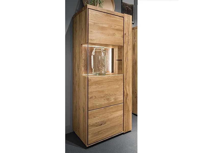 Massive Vitrine in Wildeichefarben 1 türig