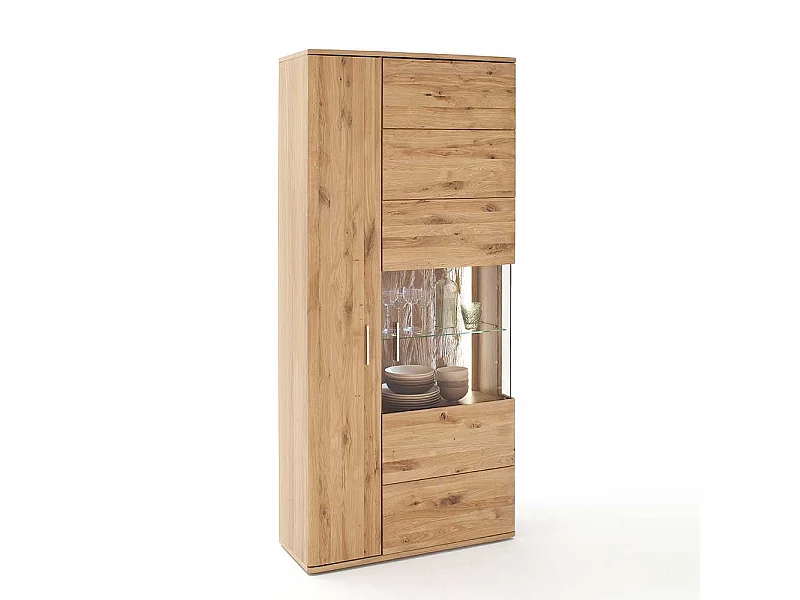 Wohnzimmer Vitrine aus Eiche Bianco geölt 90 cm breit